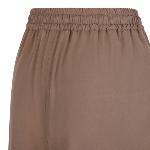 Hazelnut Wide-Leg Washed Silk Trousers