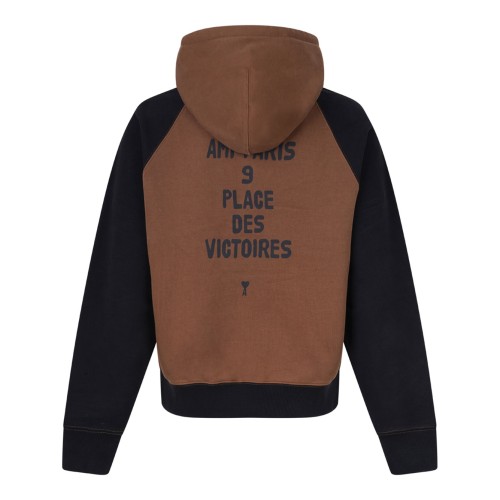 Brown Raglan-Sleeve Embroidered Hoodie