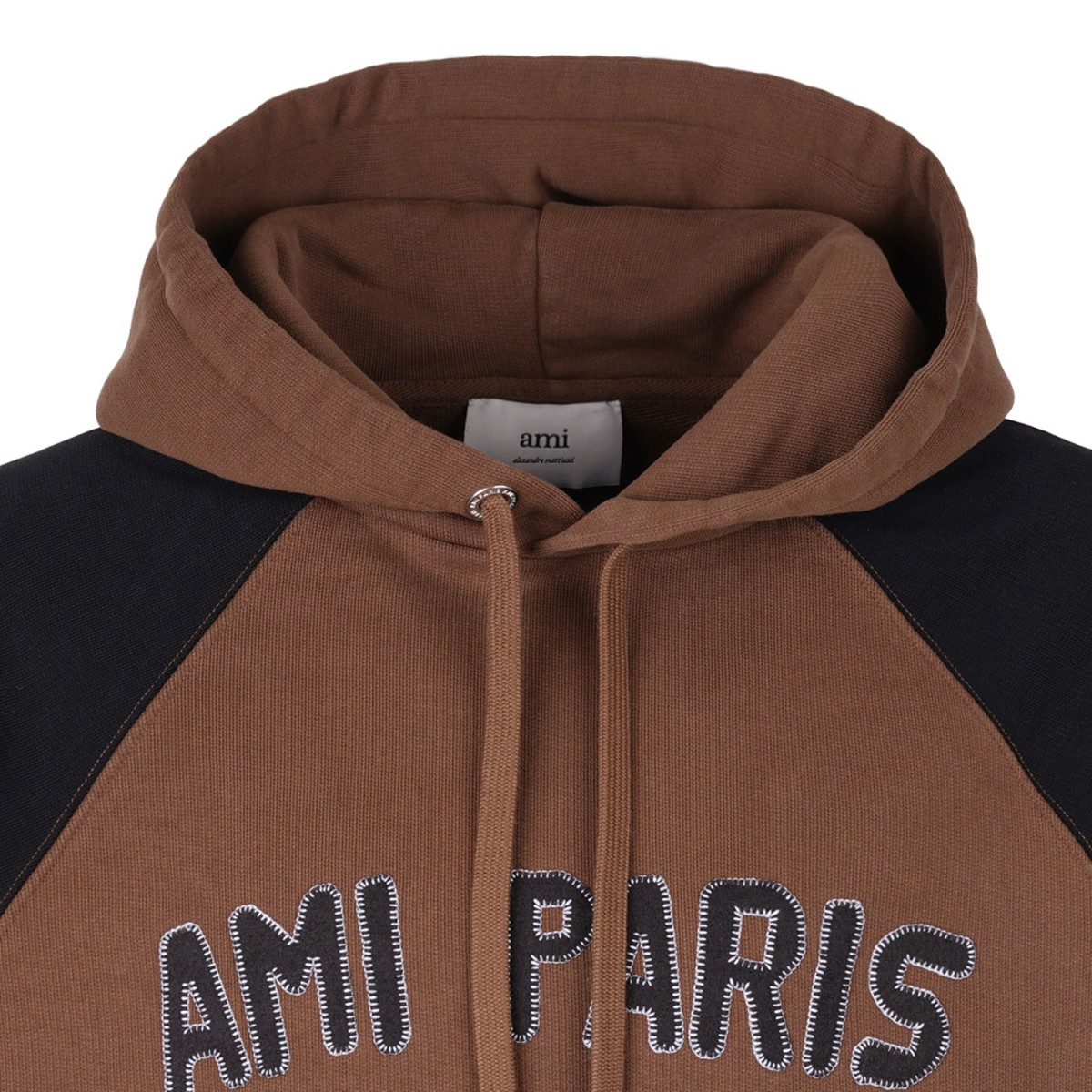 Brown Raglan-Sleeve Embroidered Hoodie
