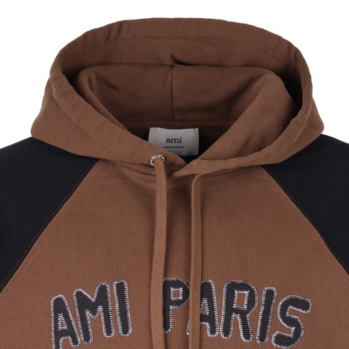 Brown Raglan-Sleeve Embroidered Hoodie