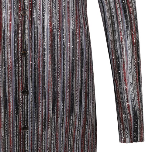 Multicolour Ribbed Viscose Blend Cardigan With Sequins