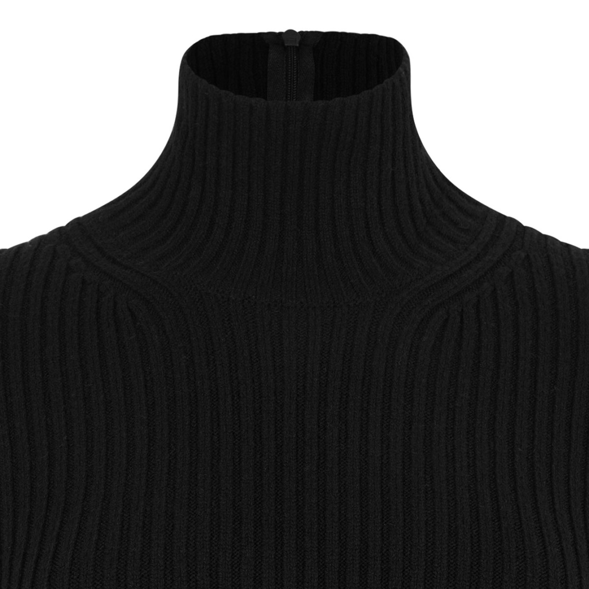 Black Ribbed Wool And Cashmere Turtleneck