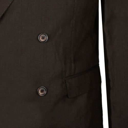Brown Linen Double Breasted Blazer