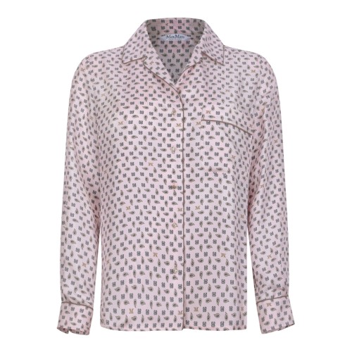 Pink Semi-Fitted Printed Silk Shirt
