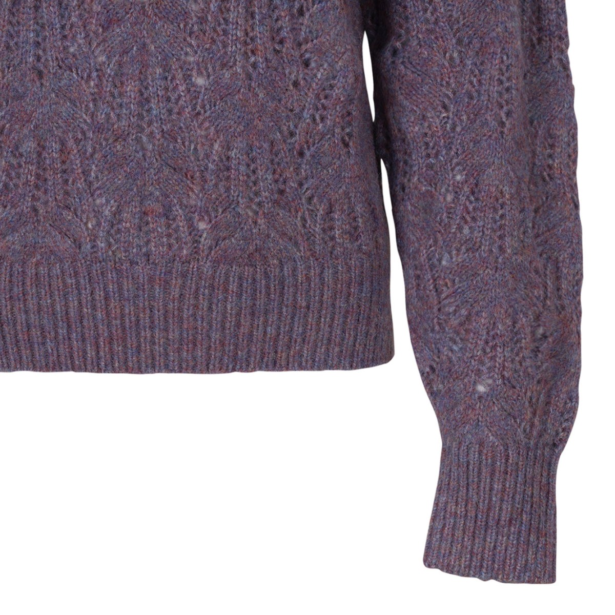 Purple Puff-Sleeve Open-Knit Sweater
