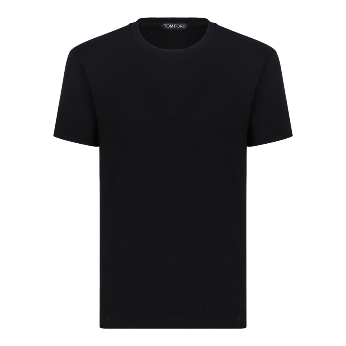 Black Perforated Rib SS Crew Neck T-Shirt