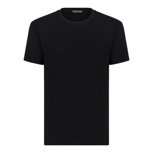 Black Perforated Rib SS Crew Neck T-Shirt
