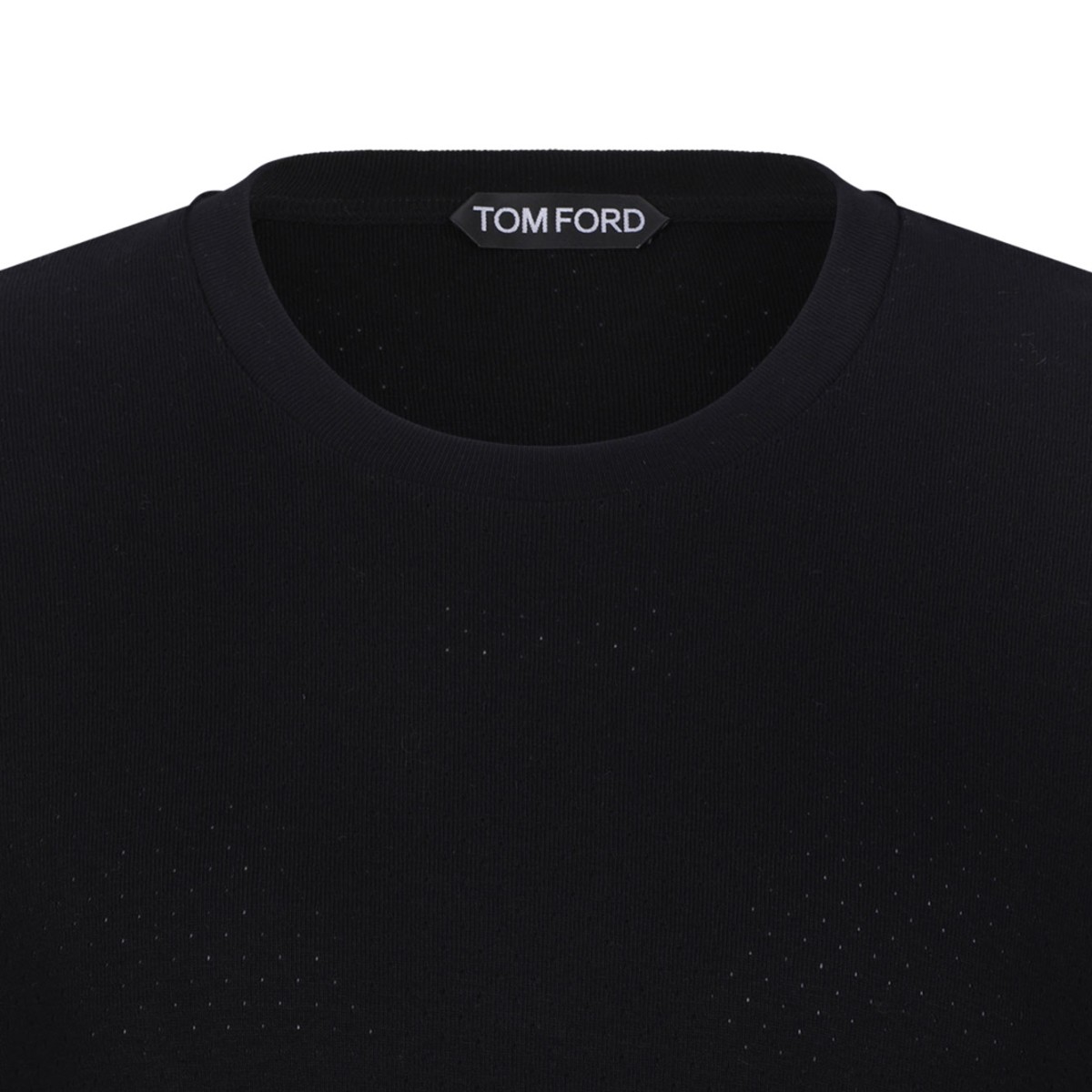 Black Perforated Rib SS Crew Neck T-Shirt