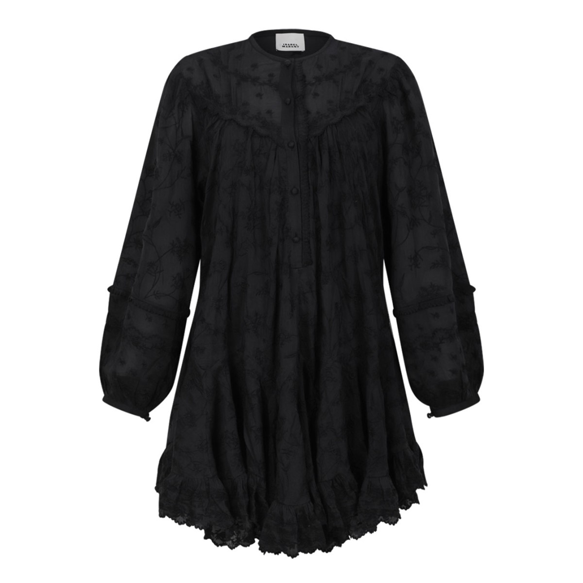 Black Short Dress In Silk Cotton With Zame Flowers