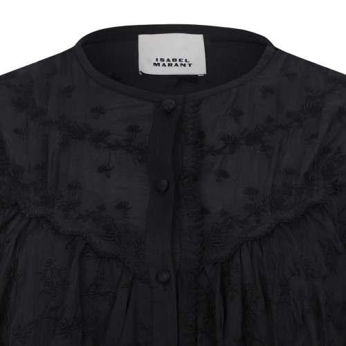 Black Short Dress In Silk Cotton With Zame Flowers