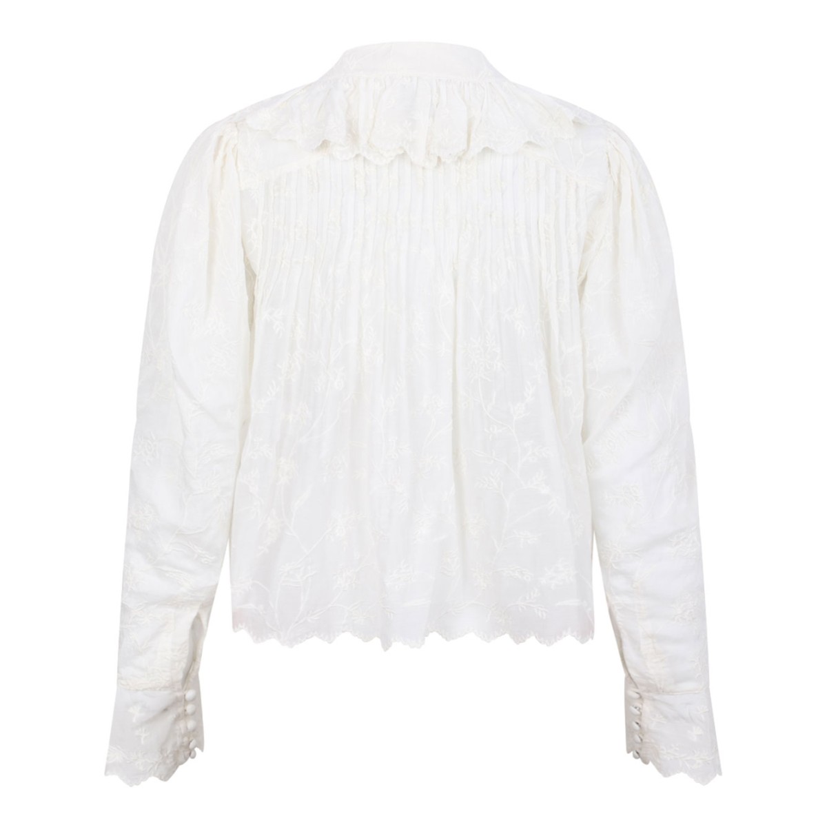 White Zelly Flowered Cotton And Silk Ruffle Top