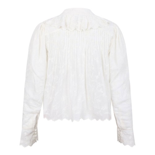 White Zelly Flowered Cotton And Silk Ruffle Top