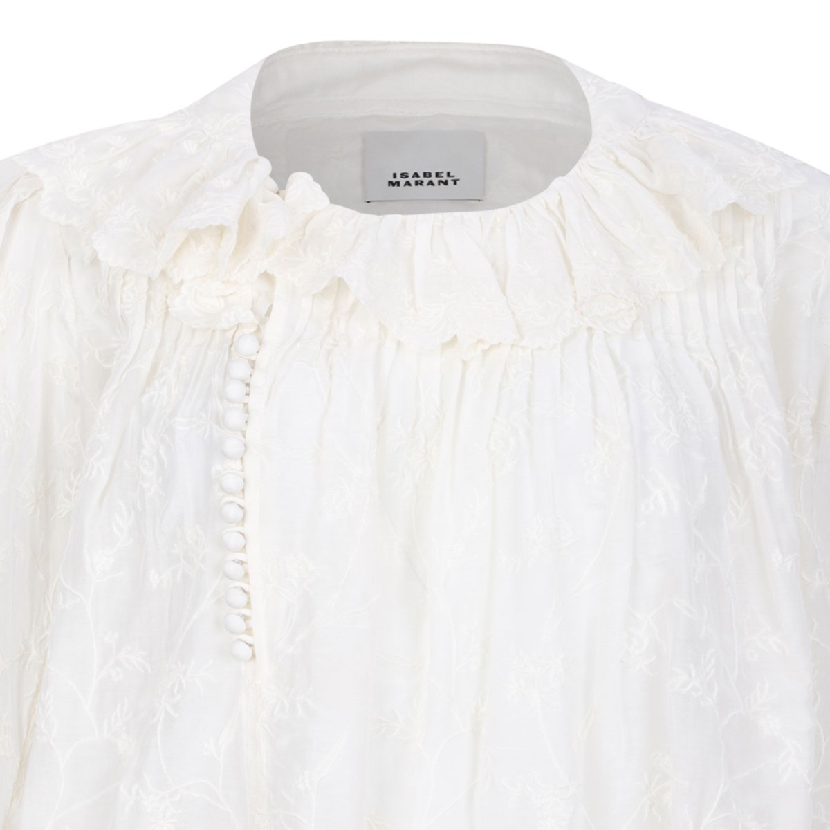 White Zelly Flowered Cotton And Silk Ruffle Top
