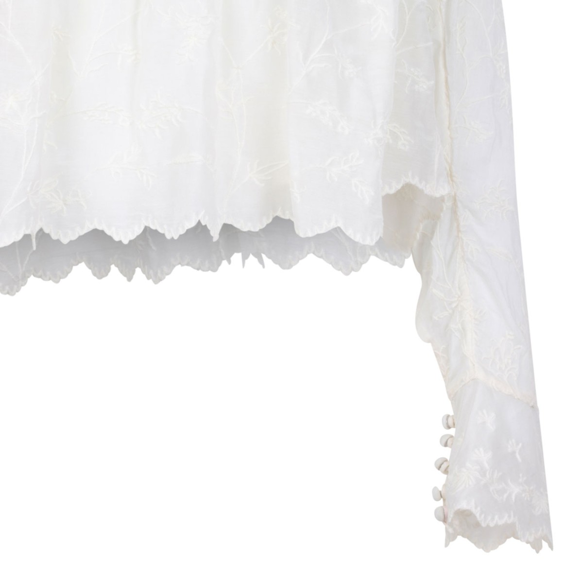 White Zelly Flowered Cotton And Silk Ruffle Top