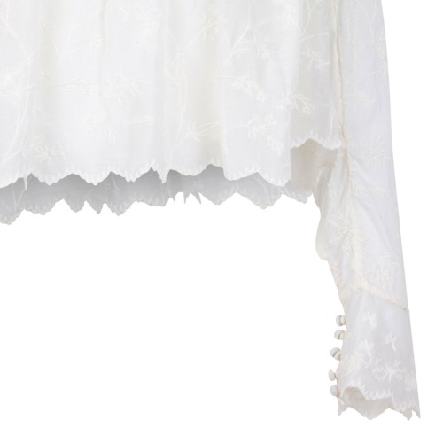 White Zelly Flowered Cotton And Silk Ruffle Top