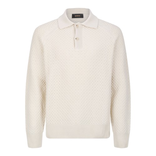 Neutral Color Relaxed Fit Knitted Cashmere Sweater With Polo Collar