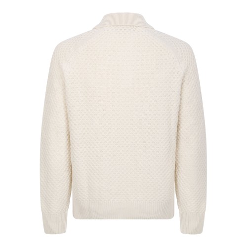Neutral Color Relaxed Fit Knitted Cashmere Sweater With Polo Collar 2