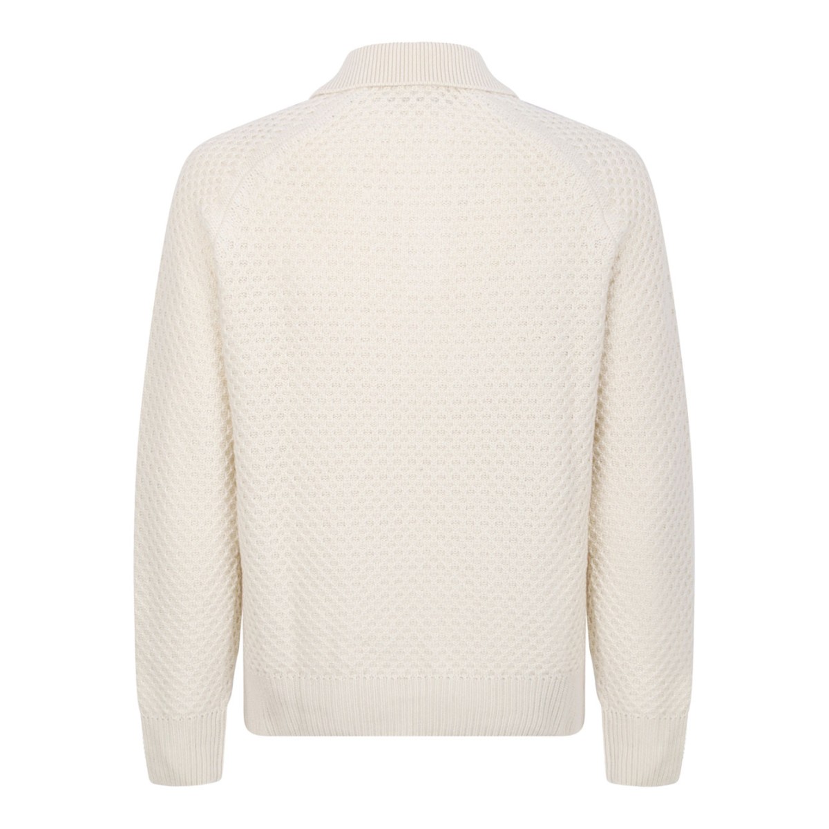 Neutral Color Relaxed Fit Knitted Cashmere Sweater With Polo Collar