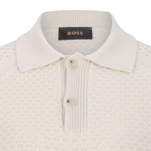 Neutral Color Relaxed Fit Knitted Cashmere Sweater With Polo Collar