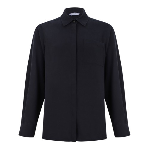 Navy Blue Silk Canvas Shirt