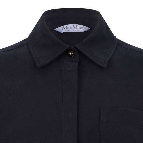 Navy Blue Silk Canvas Shirt