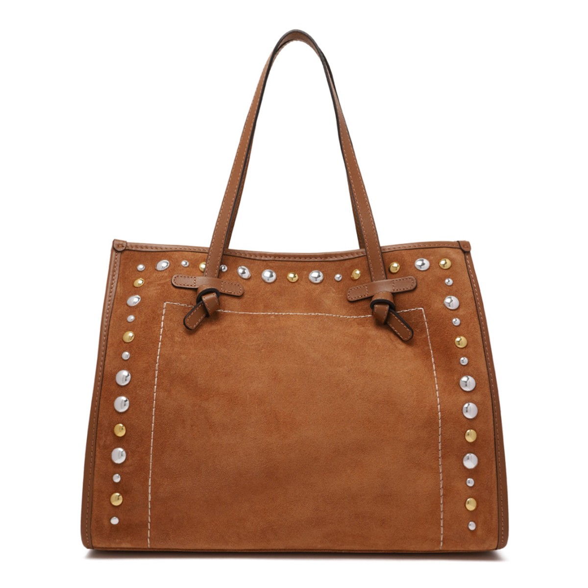 Caramel Suede Tote Bag With Metal Studs
