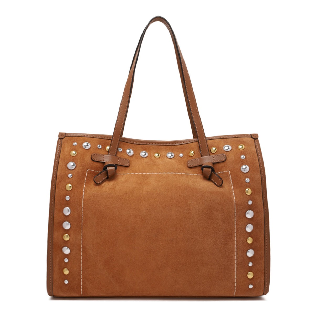 Caramel Suede Tote Bag With Metal Studs