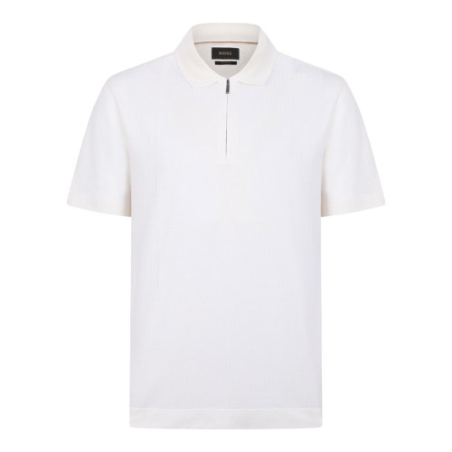 Natural Zip-Neck Polo Shirt In Cotton And Silk