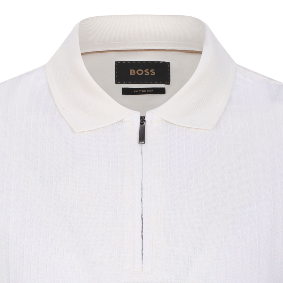 Natural Zip-Neck Polo Shirt In Cotton And Silk