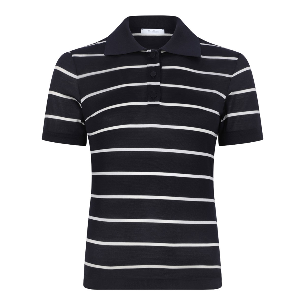 Navy Blue and Ivory Short-Sleeve Polo In Silk