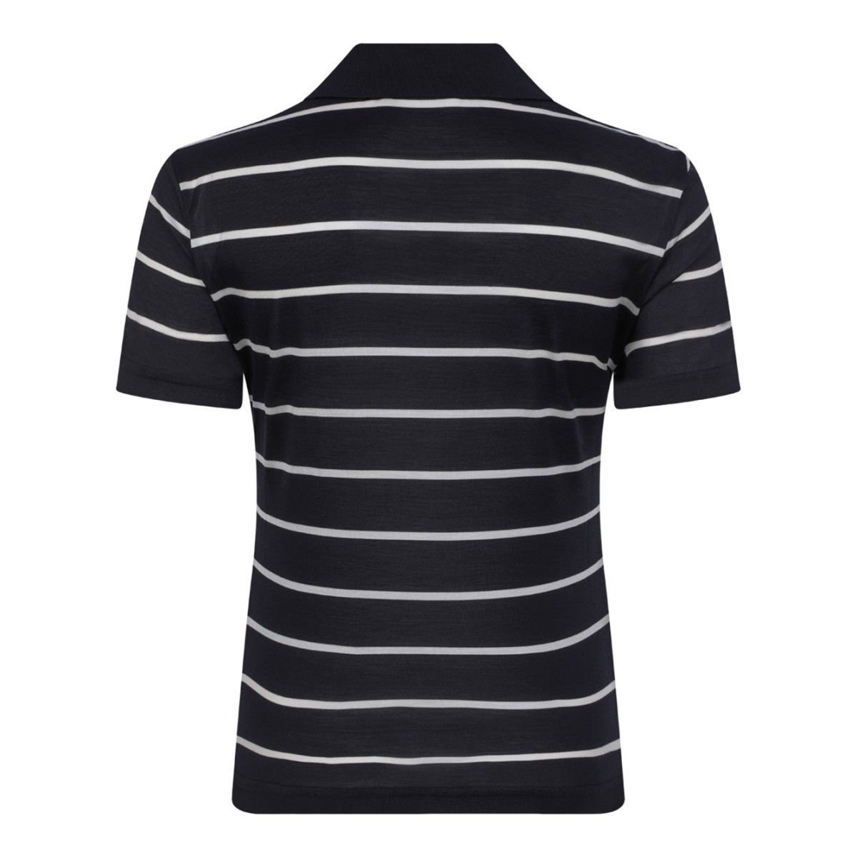 Navy Blue and Ivory Short-Sleeve Polo In Silk