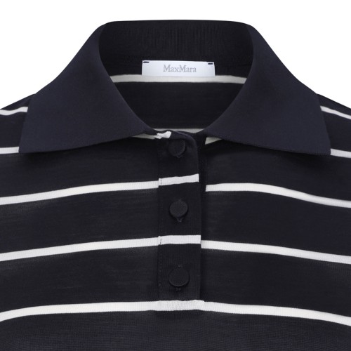 Navy Blue and Ivory Short-Sleeve Polo In Silk