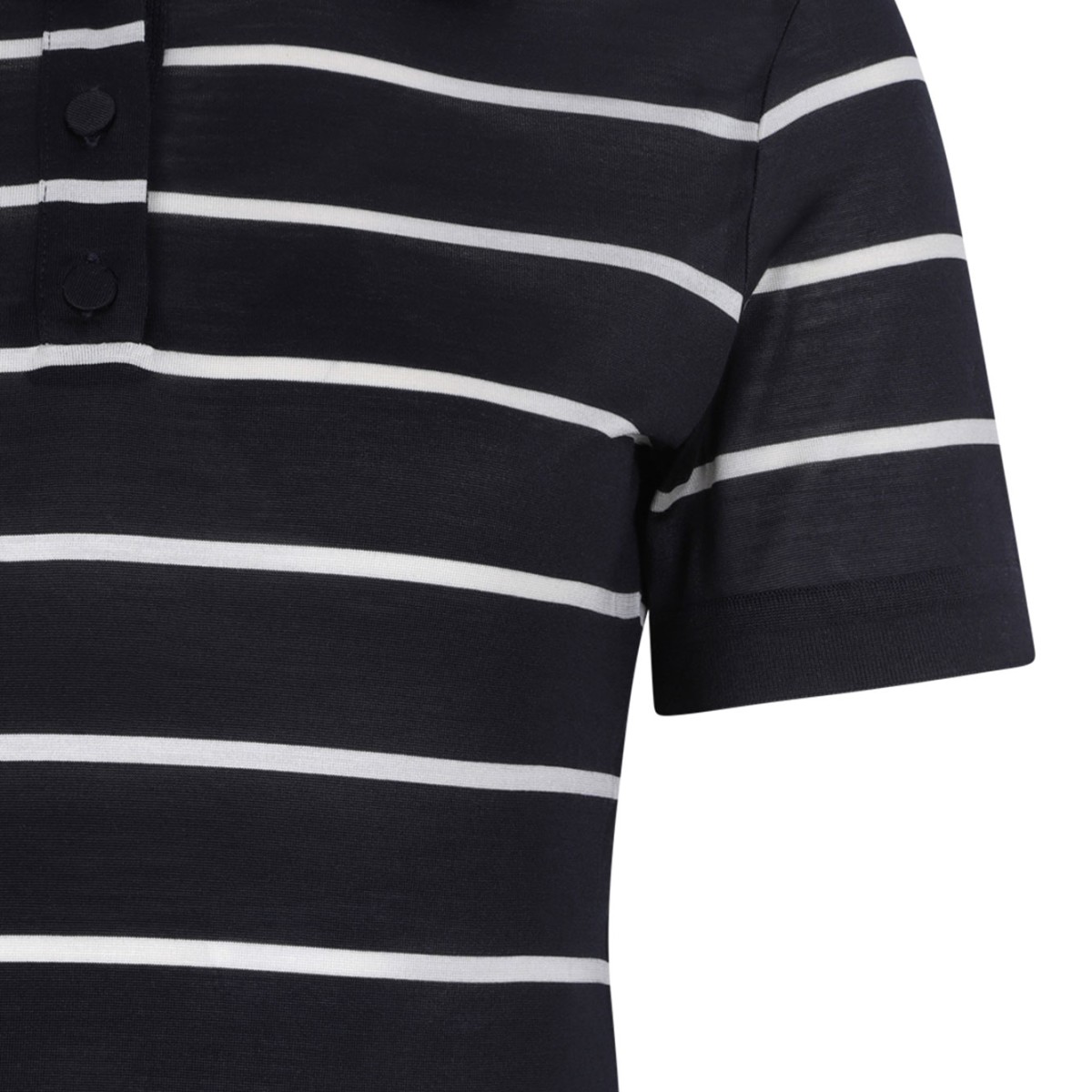 Navy Blue and Ivory Short-Sleeve Polo In Silk