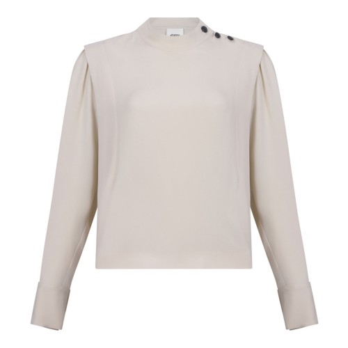 Ecru Felissa Long-Sleeved Flowing Crepe Top