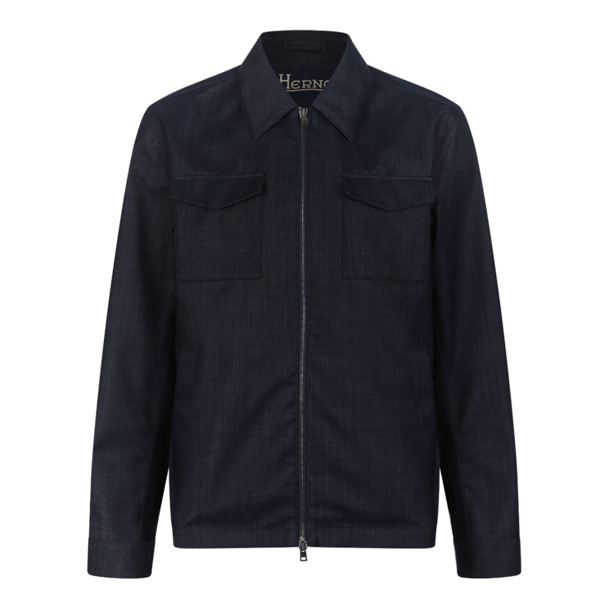 Dark Blue Zip-Up Jacket In Technical Fabric