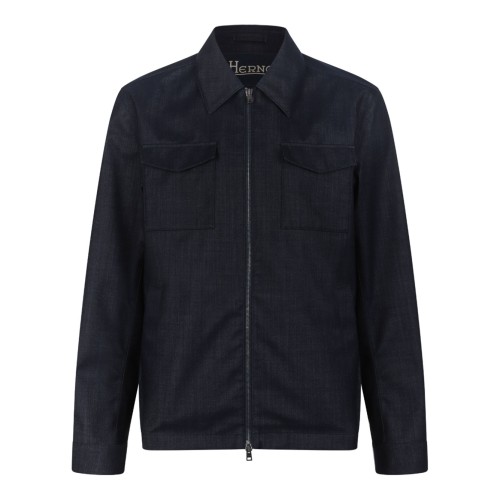 Dark Blue Zip-Up Jacket In Technical Fabric