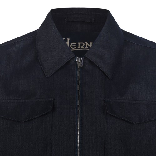 Dark Blue Zip-Up Jacket In Technical Fabric
