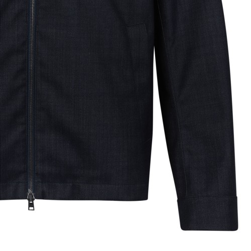 Dark Blue Zip-Up Jacket In Technical Fabric