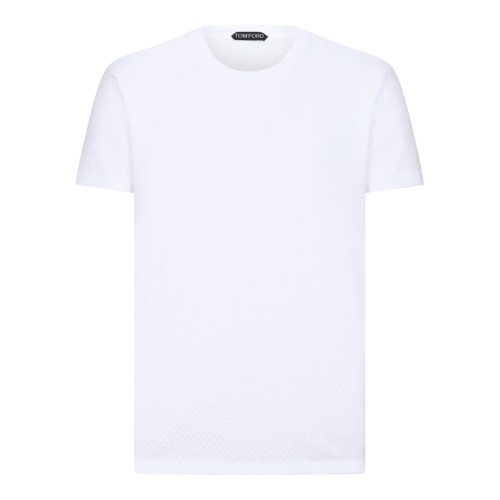 White Perforated Rib SS Crew Neck T-Shirt