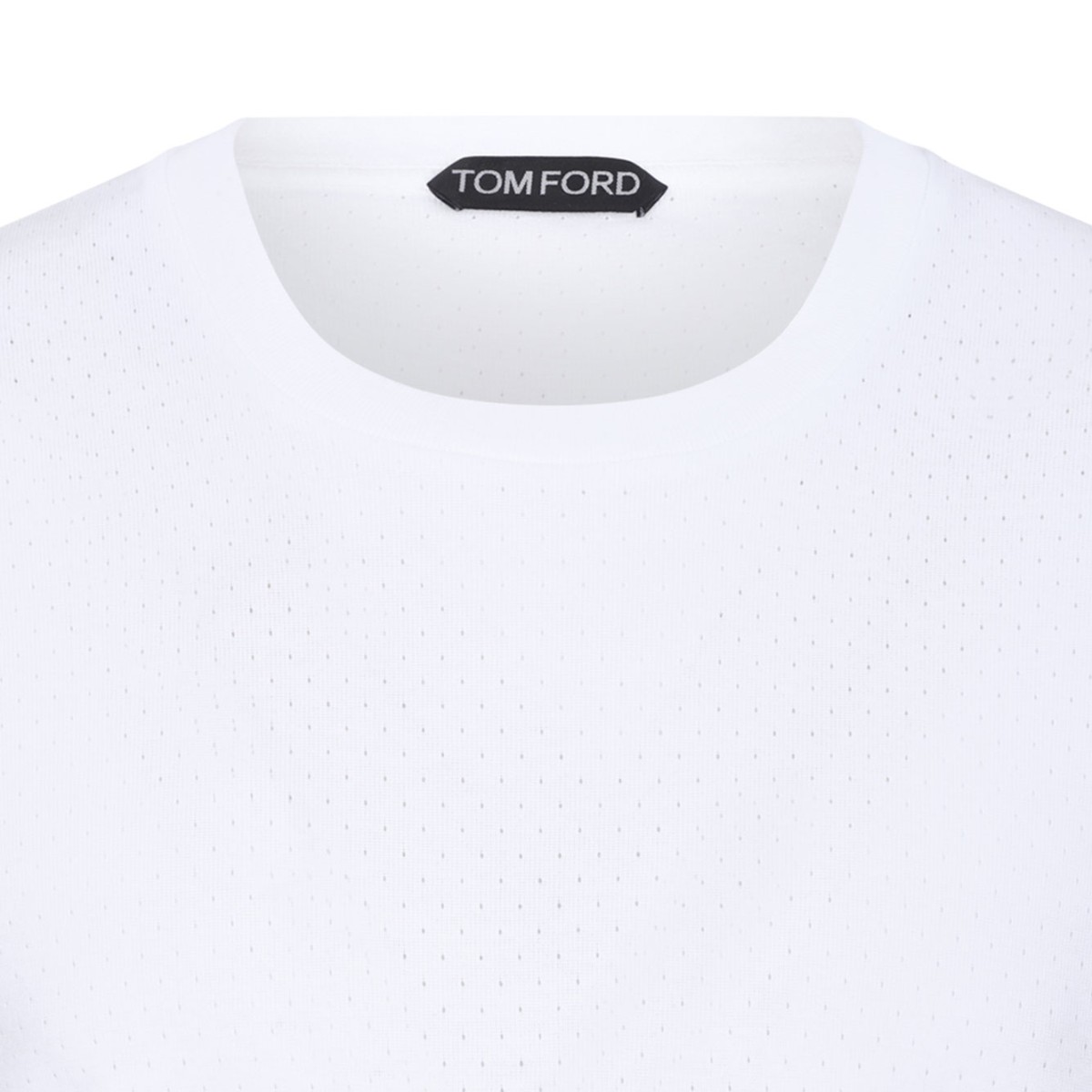 White Perforated Rib SS Crew Neck T-Shirt