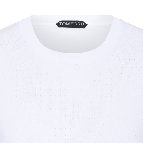 White Perforated Rib SS Crew Neck T-Shirt
