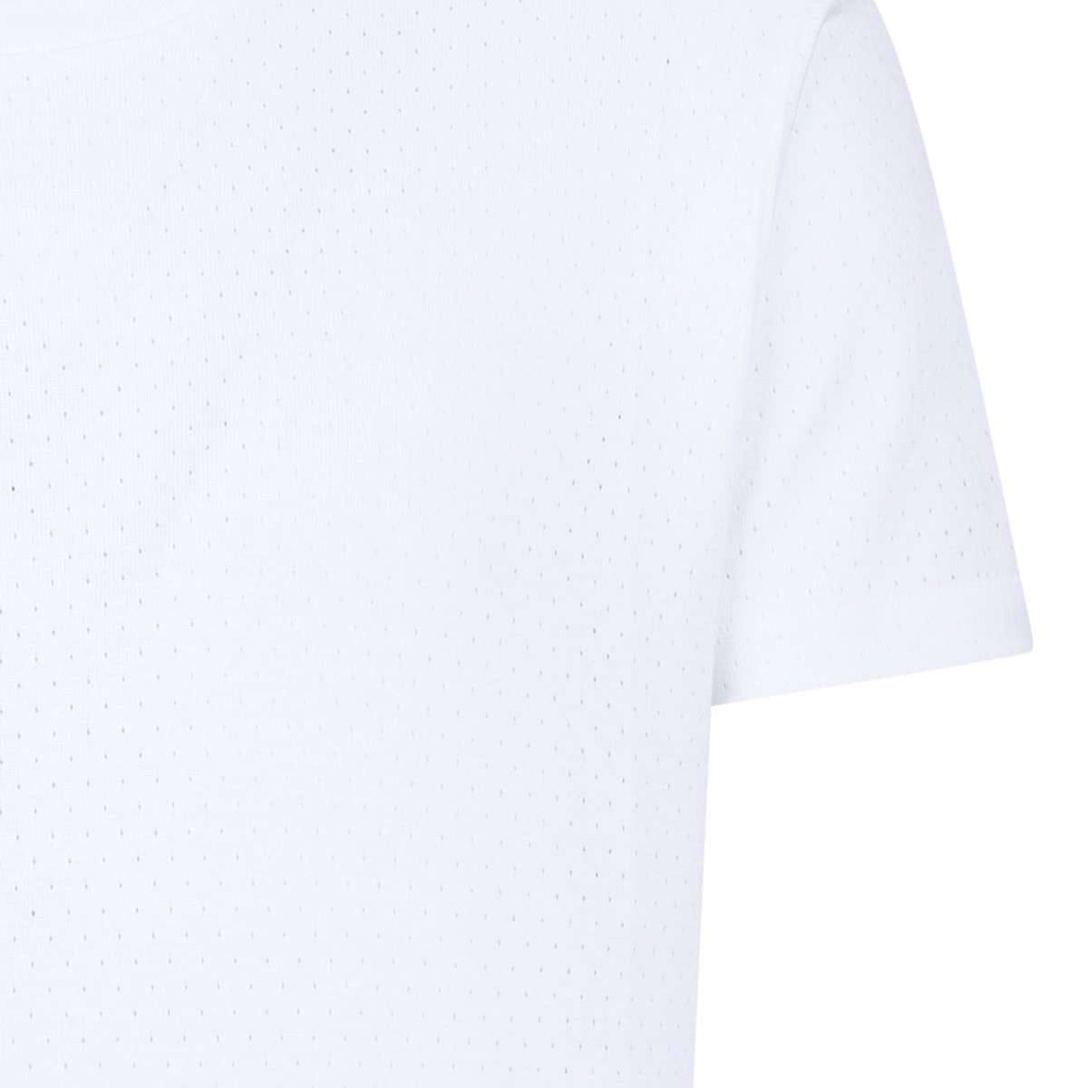 White Perforated Rib SS Crew Neck T-Shirt