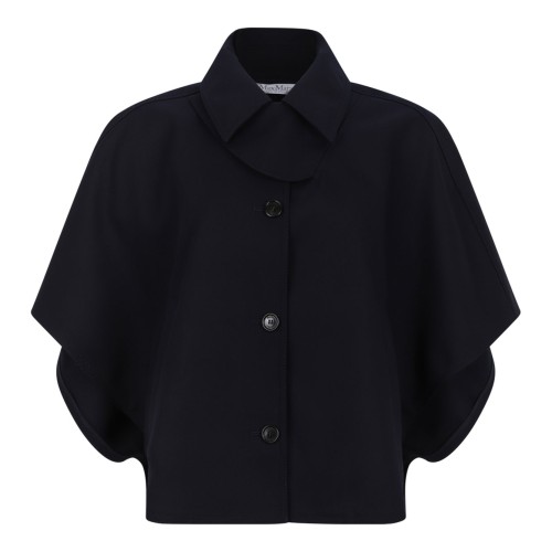 Navy Blue Drip-Proof Gabardine Hood Box Crop Cape