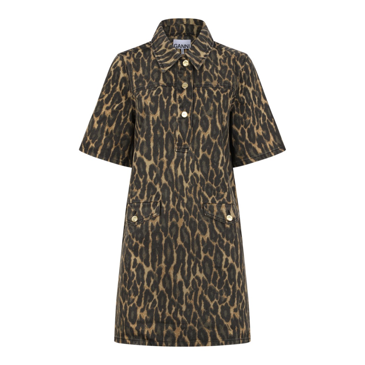 Khaki Leopard Print Denim Dress