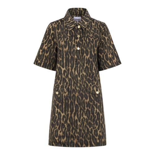 Khaki Leopard Print Denim Dress