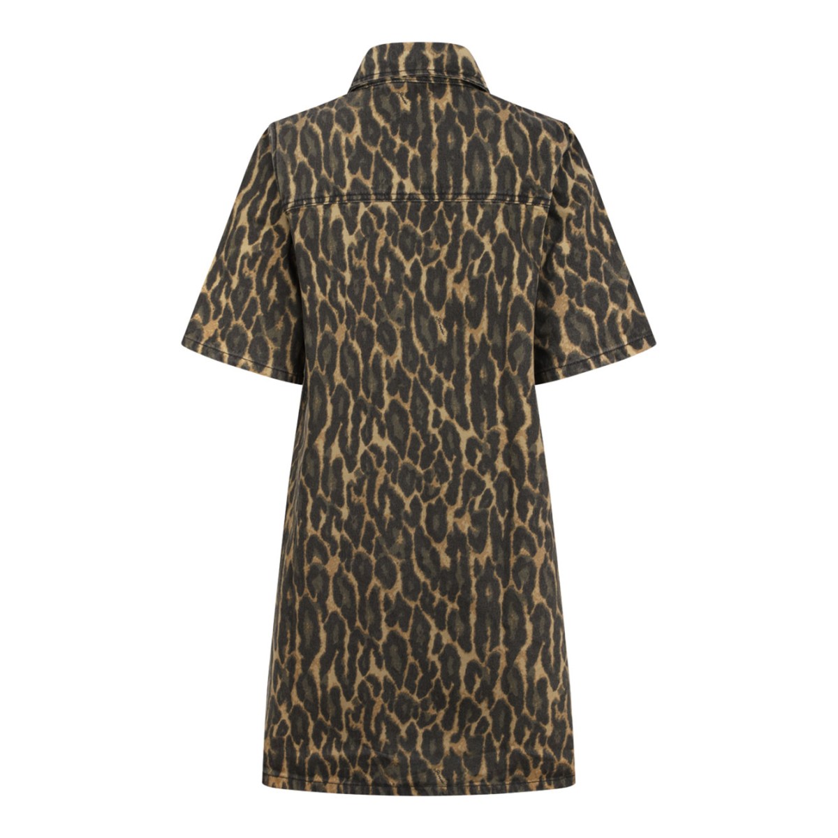 Khaki Leopard Print Denim Dress