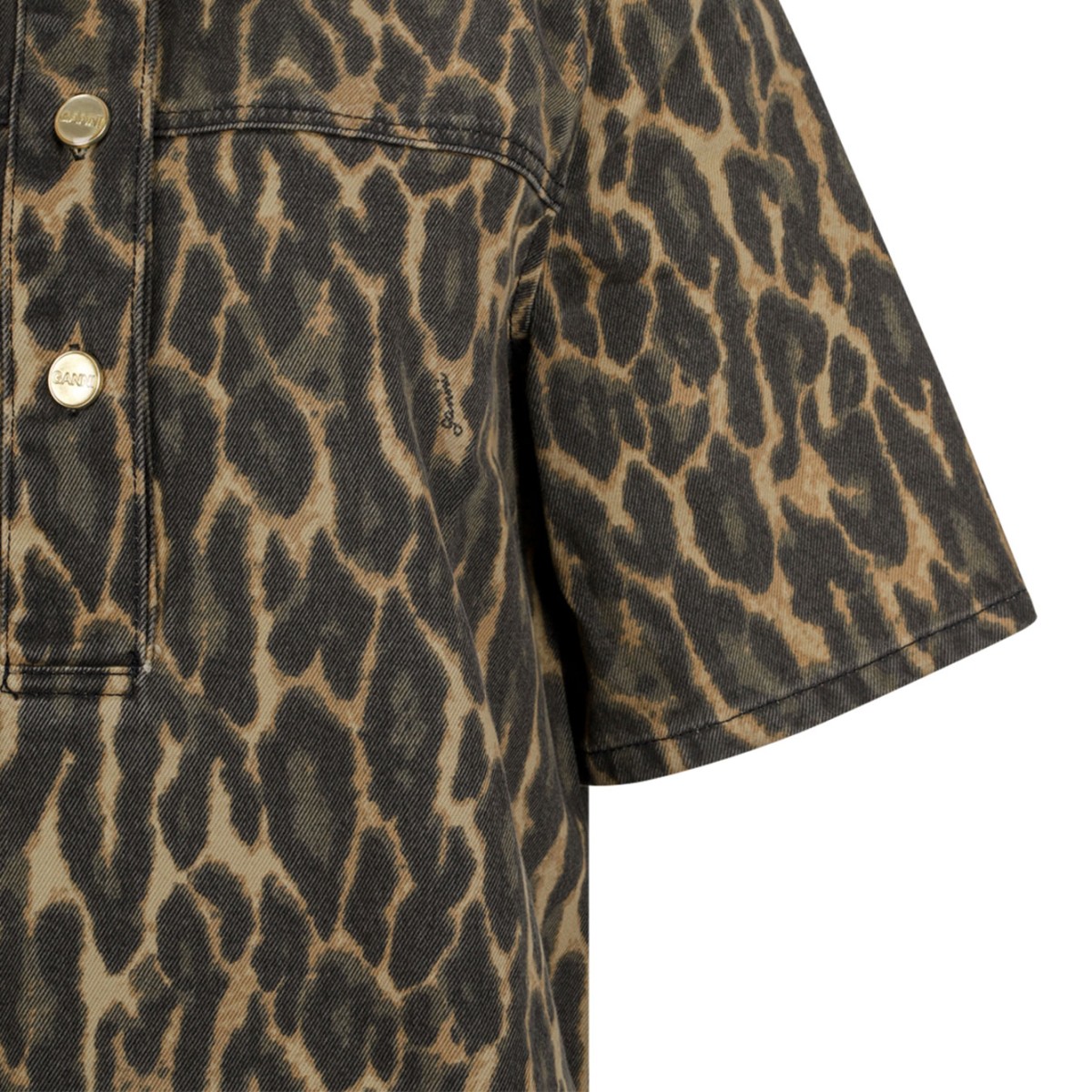 Khaki Leopard Print Denim Dress