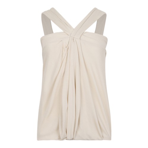 Ecru Draped Sleeveless Top In Viscose
