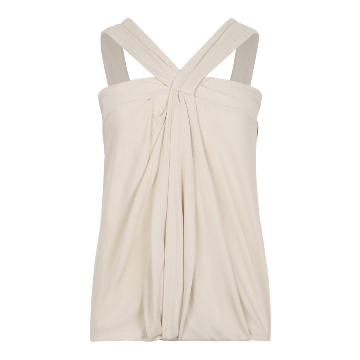 Ecru Draped Sleeveless Top In Viscose