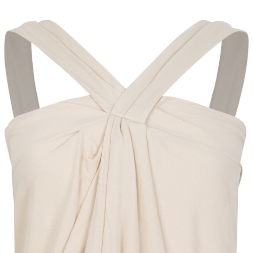 Ecru Draped Sleeveless Top In Viscose
